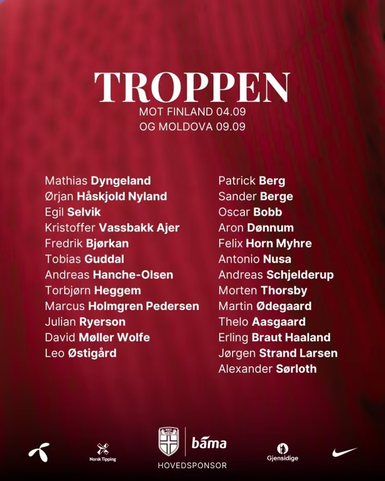 b体育-挪威队世预赛大名单：哈兰德&amp;amp;厄德高领衔，瑟洛特、努萨在列